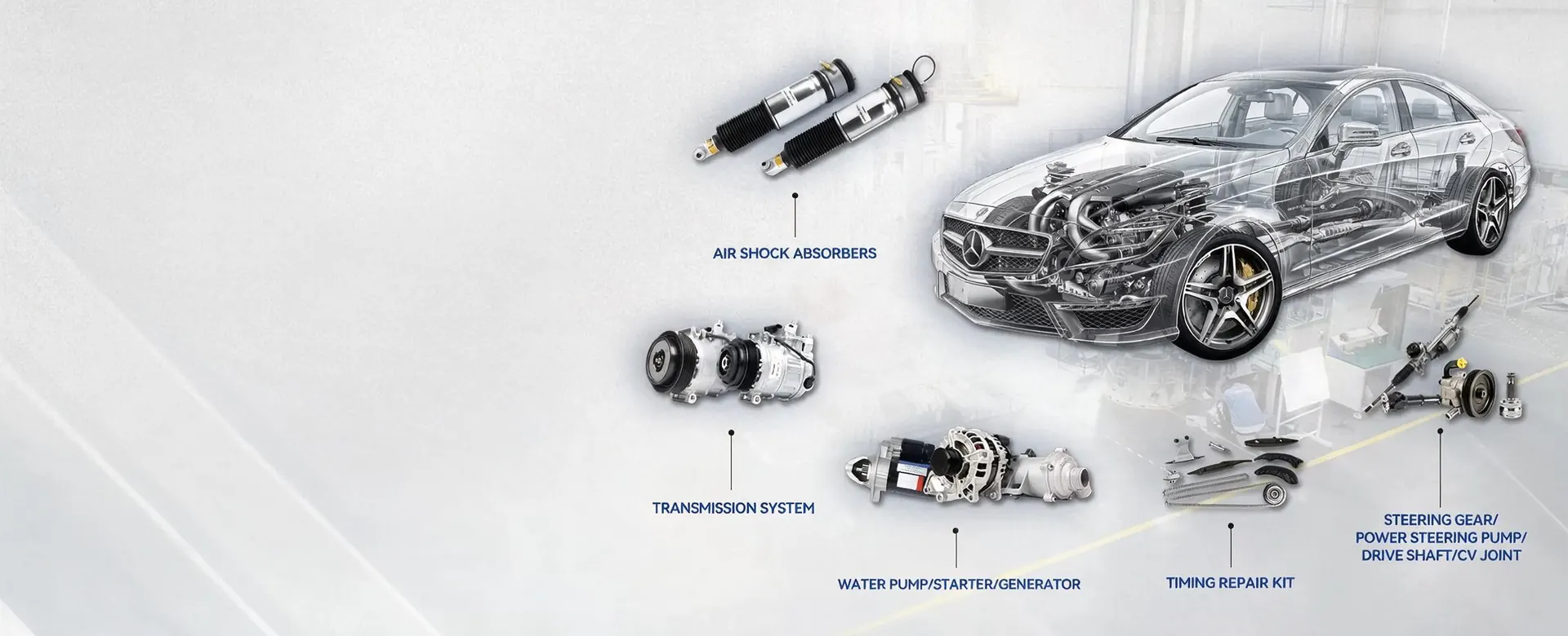 Suspension parts for Mercedes-Benz and BMW — control arms, air suspension and steering components